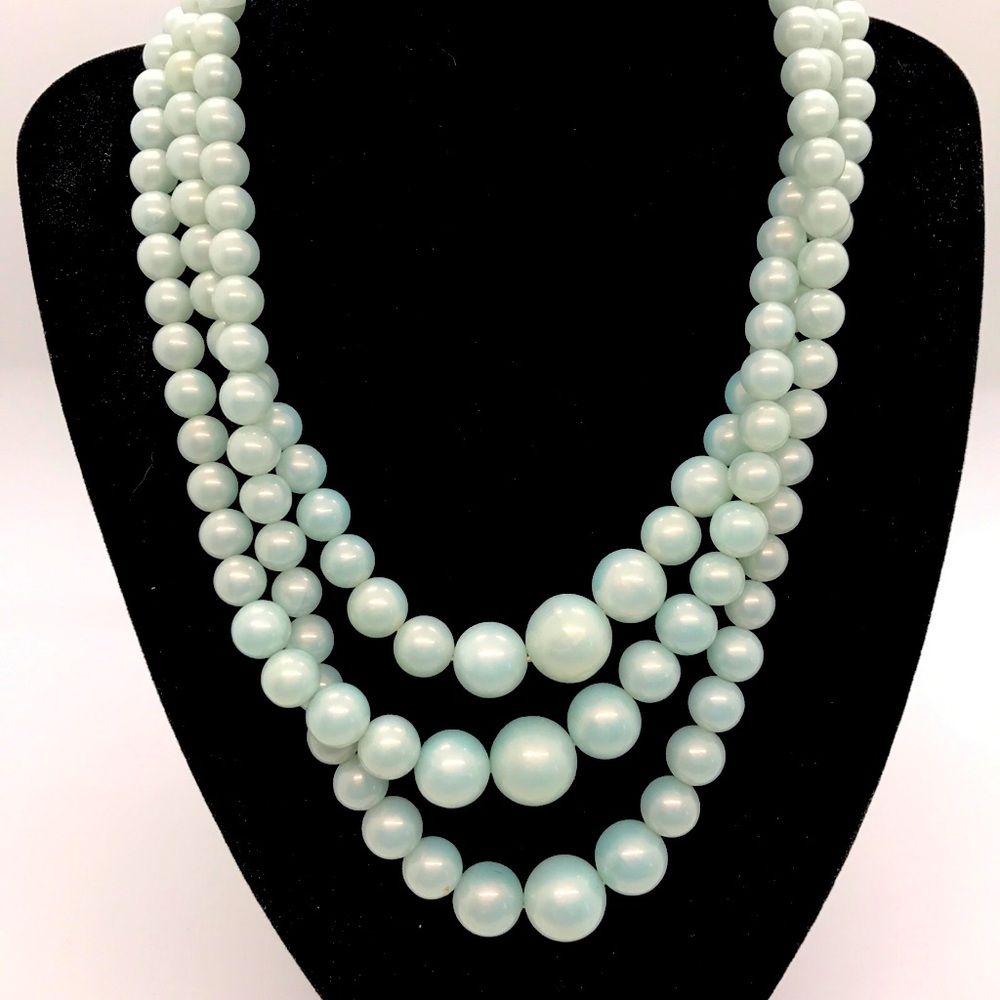 Three Strand necklace Graduating Baby Blue Vtg Japan